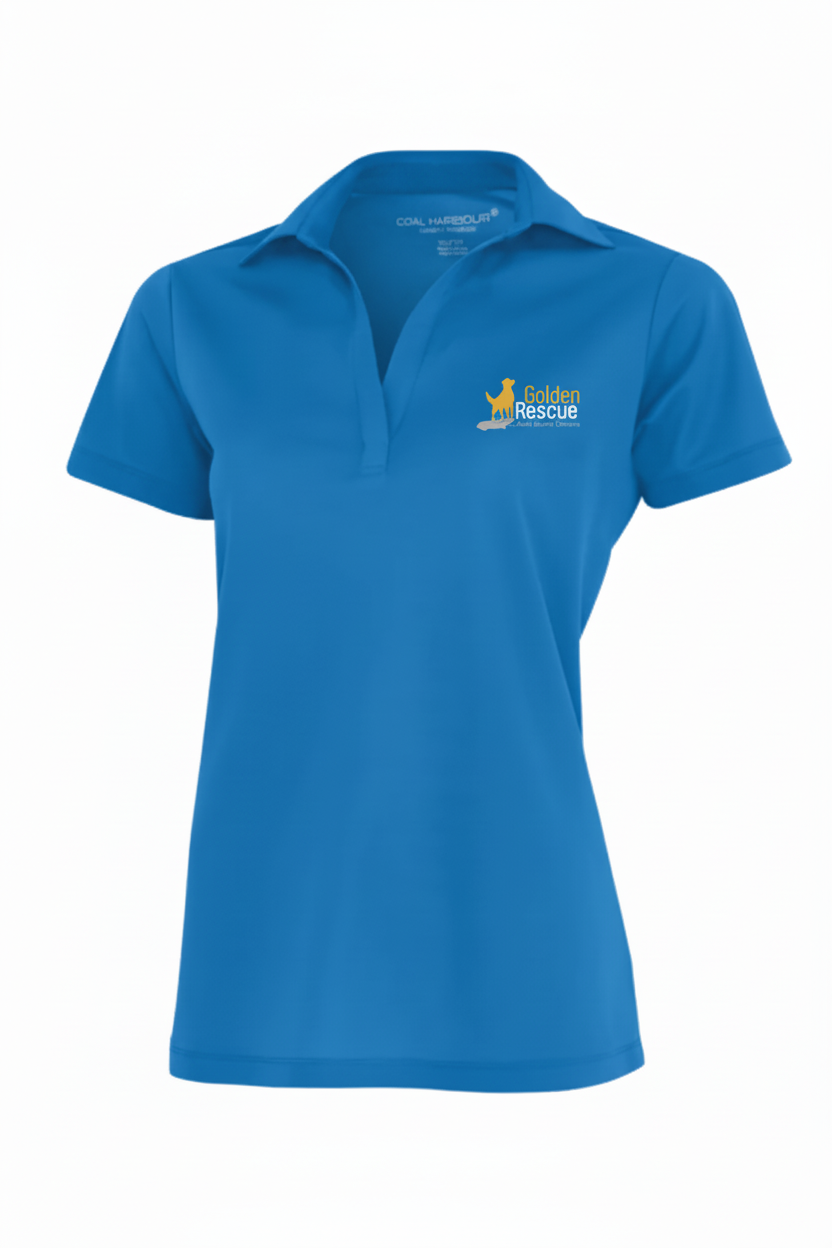 Brilliant Blue Golf Shirt with Golden Rescue Logo
