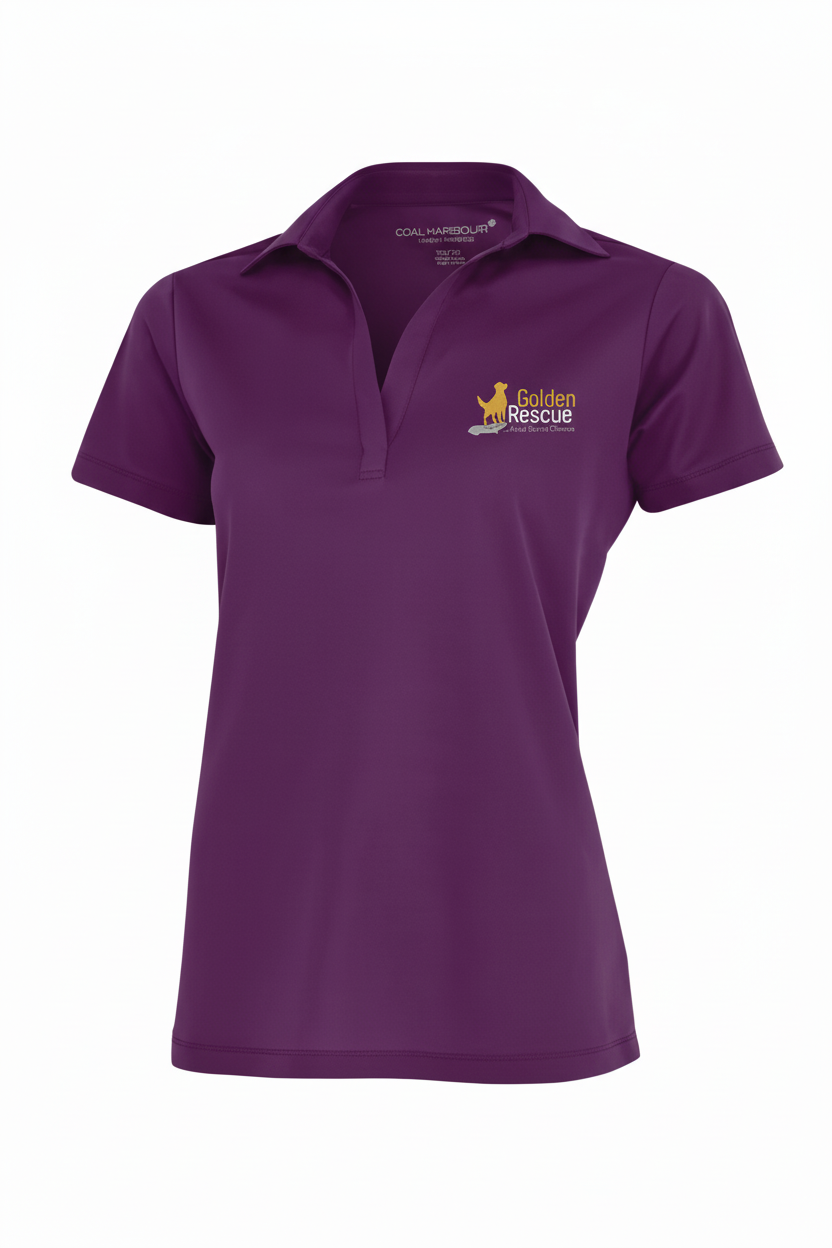 Deep Purple Golf Shirt with Golden Rescue Logo