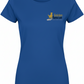 Blue t-shirt with a logo on the chest against a white background