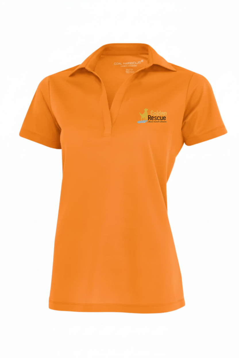 Neon Orange Golf Shirt with Golden Rescue Logo