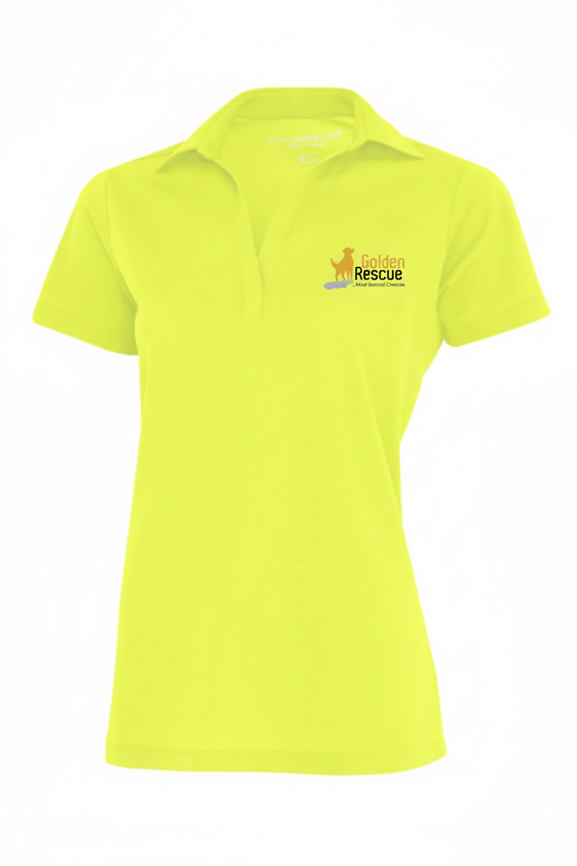 Neon yellow golf shirt with Golden Rescue logo