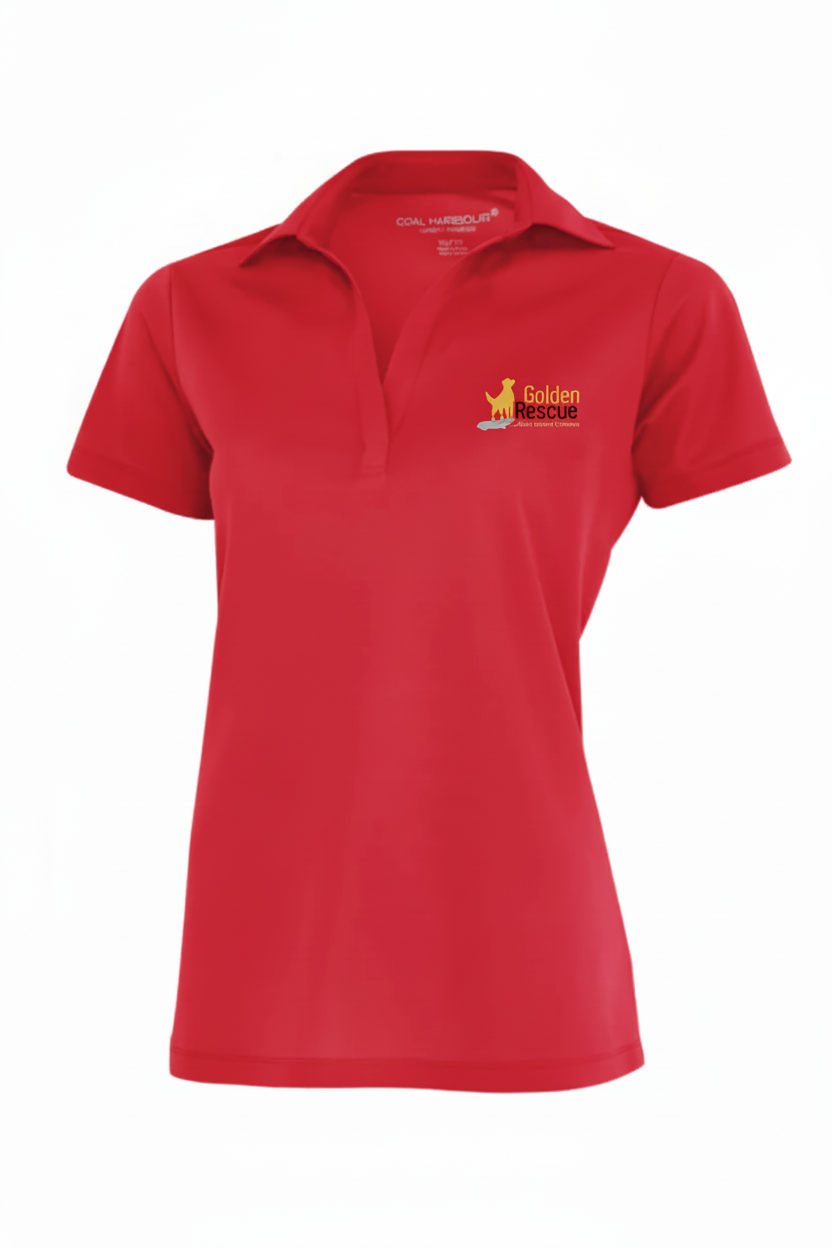 Red Golf Shirt with Golden Rescue Logo
