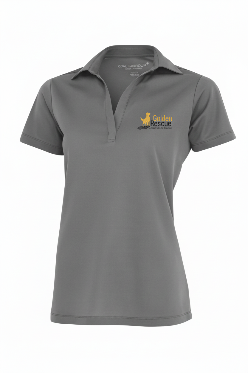 Steel Grey Golf Shirt with Golden Rescue Logo